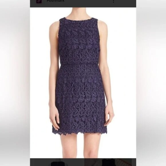 ALICE + OLIVIA Navy Guipure Lace Lined Blouson Pencil Dress Size 2 - Picture 1 of 5
